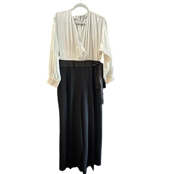 Eliza J Satin Satin Top & Black Pants Belted Formal Jumpsuit Size 8 - Picture 1 of 9
